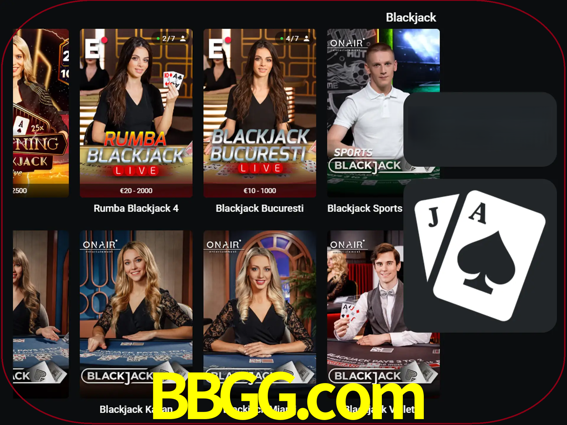 Escolha uma mesa completa de jogadores de blackjack.