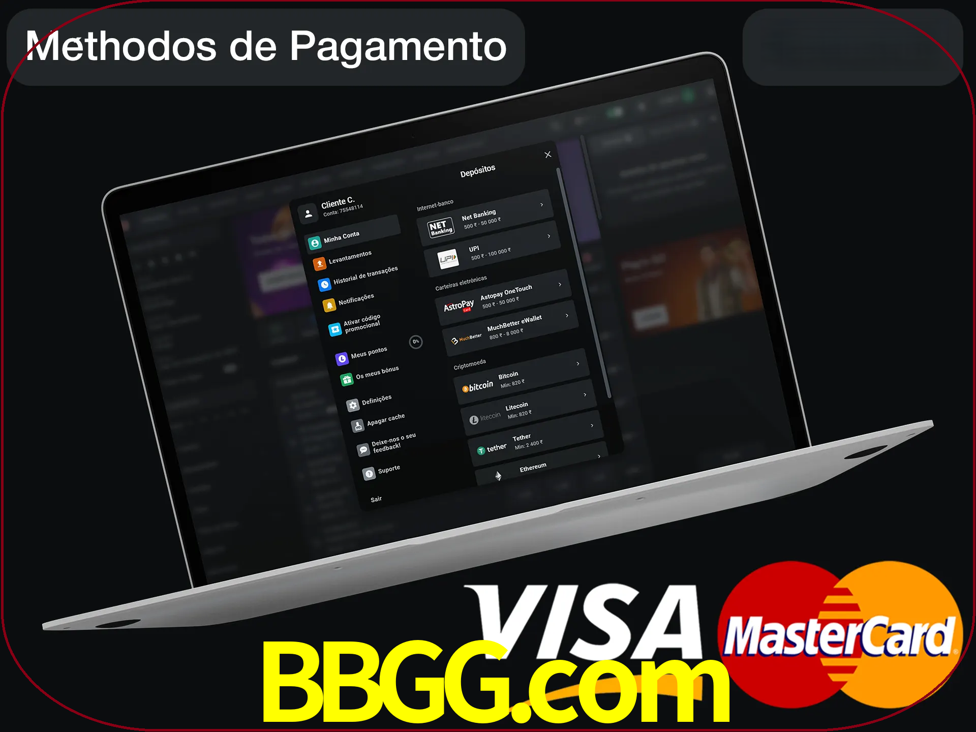 Use seu método de depósito preferido.